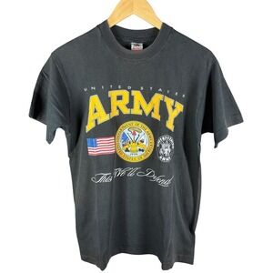 Vintage US Army Shirt Mens Medium Military Graphic Tee Fruit of the Loom 90s USA